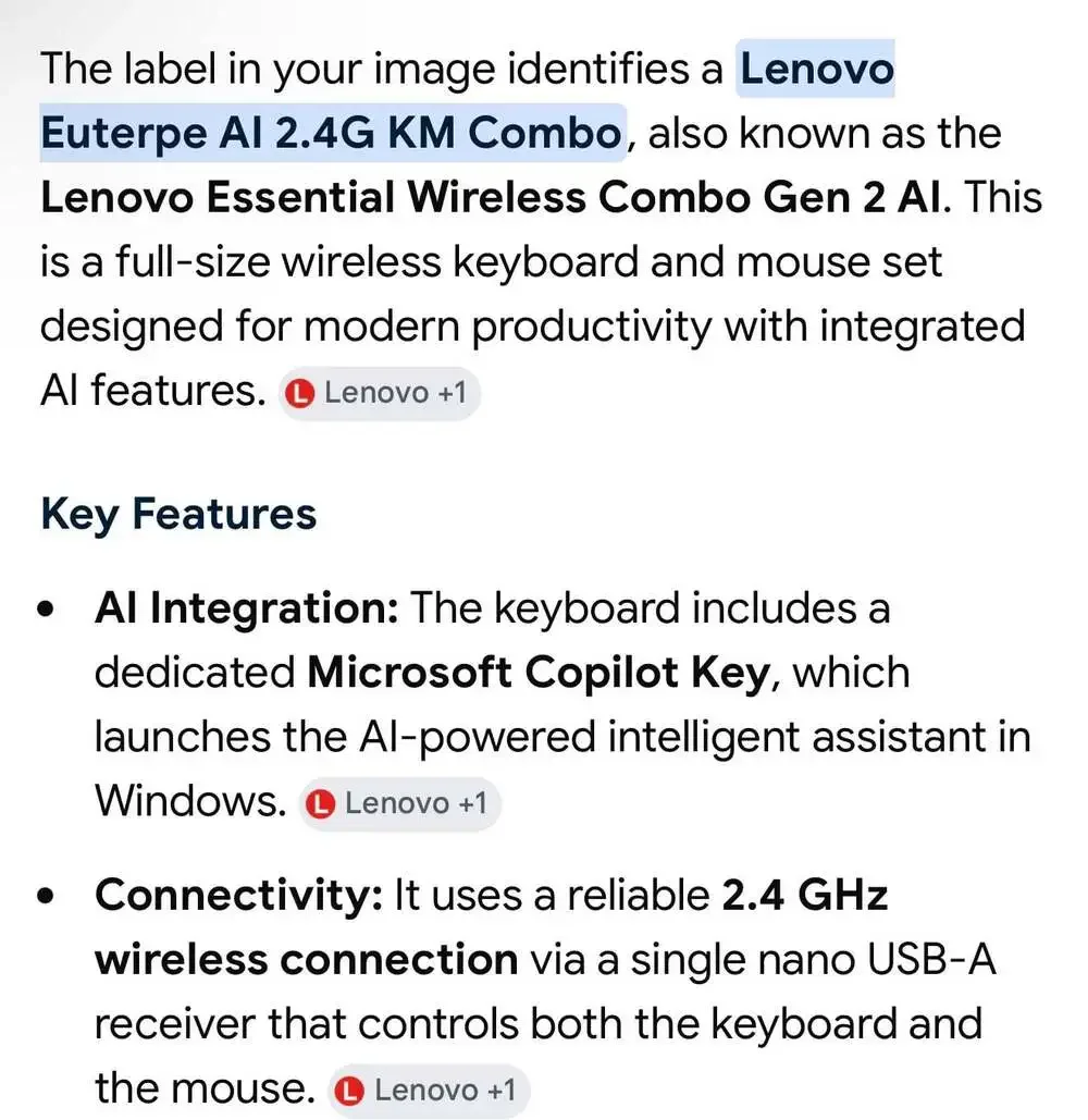 Lenovo Essential Wireless Keyboard and Mouse Combo Gen 2 AI NIB